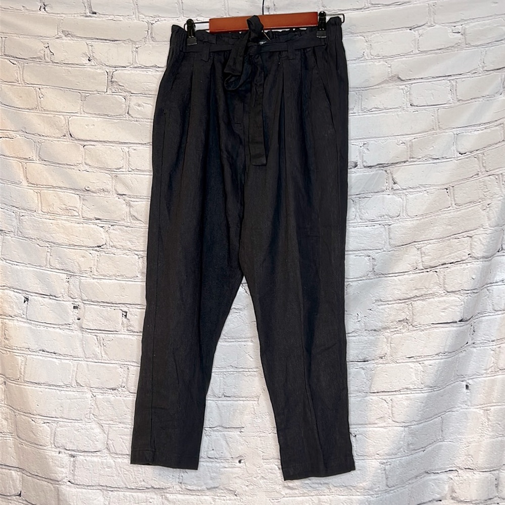 Ellen Tracy Black Tapered Leg Linen Blend Elastic Waist Pants Size Medium